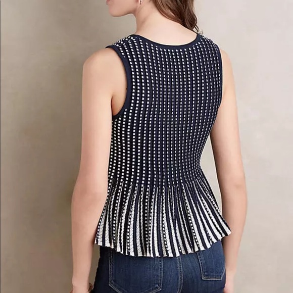 Anthro Moth Ostinato Peplum Knit Tank Navy & White - Picture 2 of 7